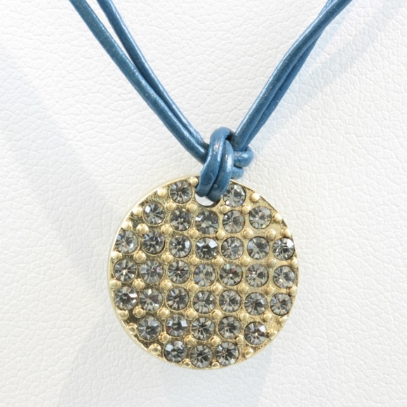 Lia Sophia Pave Pendant Necklace Blue Leather - Picture 2 of 8